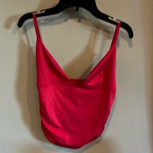 Women's Plain Ruched Backless Strapless Red Crop Top. Size M.